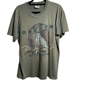 Vintage San Segal Oregon Green T Shirt Size L Eagle Wolf Waterfall Forest Nature